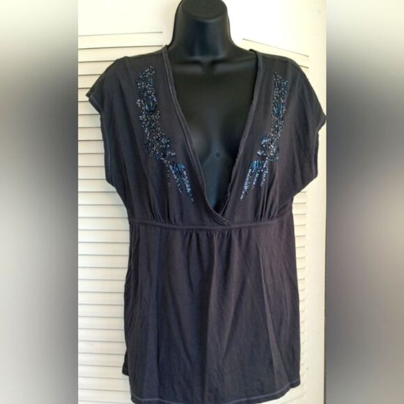 American Eagle Outfitters babydoll tunic length top in gray w/beading sz… - Picture 1 of 7